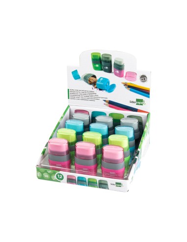 Sacapuntas liderpapel plastico 2 usos con goma