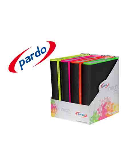 Carpeta pardo 4 anillas 40mm carton forrado din a4 lomo recto con borde neon colores surtidos expositor de 8