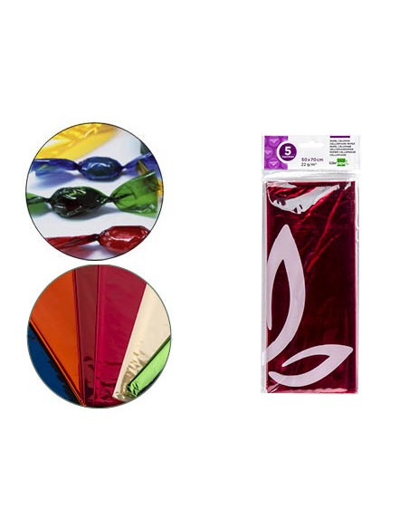 Papel celofan liderpapel 50x70 cm 22g m2 bolsa de 5 hojas rosa