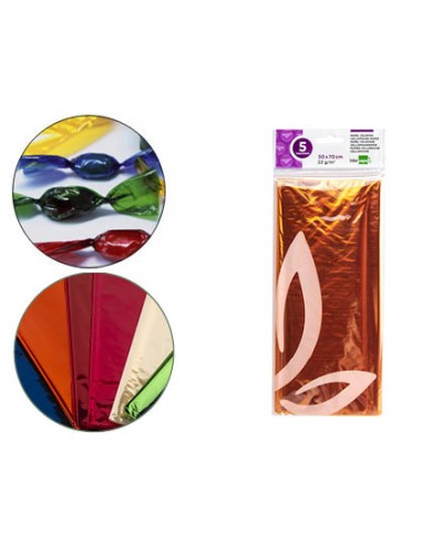 Papel celofan liderpapel 50x70 cm 22g m2 bolsa de 5 hojas amarillo