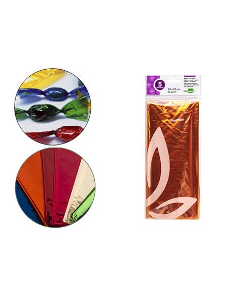 Papel celofan liderpapel 50x70 cm 22g m2 bolsa de 5 hojas amarillo