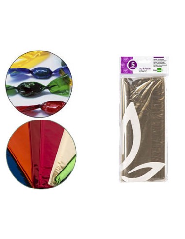 Papel celofan liderpapel 50x70 cm 22g m2 bolsa de 5 hojas transparente