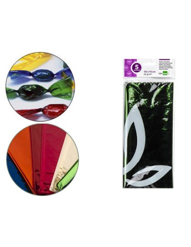 Papel celofan liderpapel 50x70 cm 22g m2 bolsa de 5 hojas verde