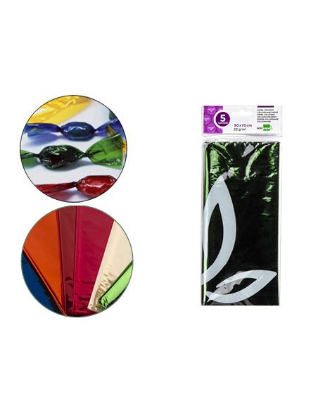 Papel celofan liderpapel 50x70 cm 22g m2 bolsa de 5 hojas verde