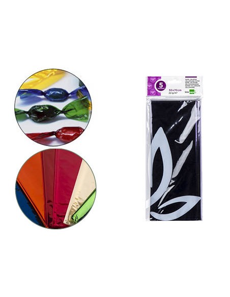 Papel celofan liderpapel 50x70 cm 22g m2 bolsa de 5 hojas violeta