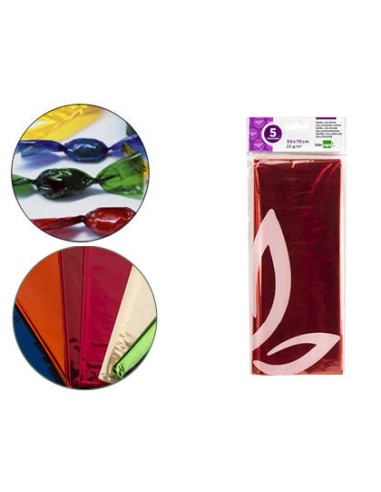 Papel celofan liderpapel 50x70 cm 22g m2 bolsa de 5 hojas naranja