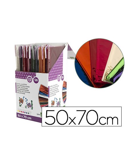 Papel celofan liderpapel 50x70 cm expositor de 56 bolsas de 5 hojas 8 colores surtidos Papel celofan liderpapel 50x70 cm expositor de 56 bolsas de 5 hojas 8 colores surtidos
