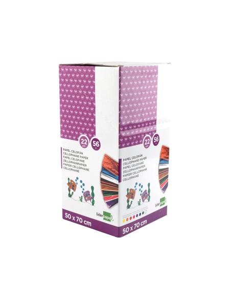 Papel celofan liderpapel 50x70 cm expositor de 56 bolsas de 5 hojas 8 colores surtidos Papel celofan liderpapel 50x70 cm expositor de 56 bolsas de 5 hojas 8 colores surtidos