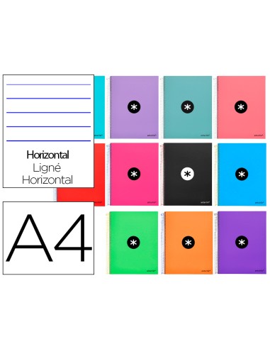 Cuaderno espiral a4 micro antartik tapa forrada 120h 100 gr horizontal 5 bandas 4 taladros colores surt