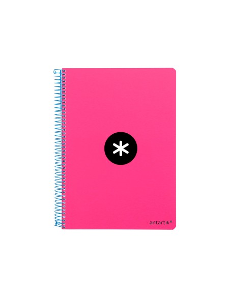 Cuaderno espiral liderpapel a5 antartik tapa dura 80h 100 g cuadro 5mm con margen color rosa fluor