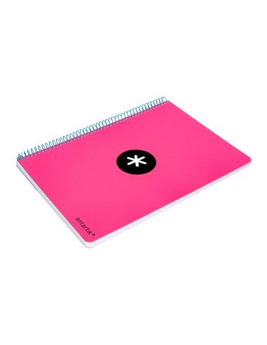 Cuaderno espiral liderpapel a5 antartik tapa dura 80h 100 g cuadro 5mm con margen color rosa fluor