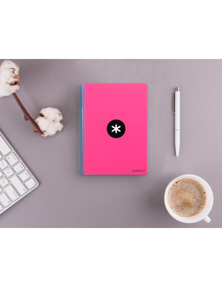 Cuaderno espiral liderpapel a5 antartik tapa dura 80h 100 g cuadro 5mm con margen color rosa fluor