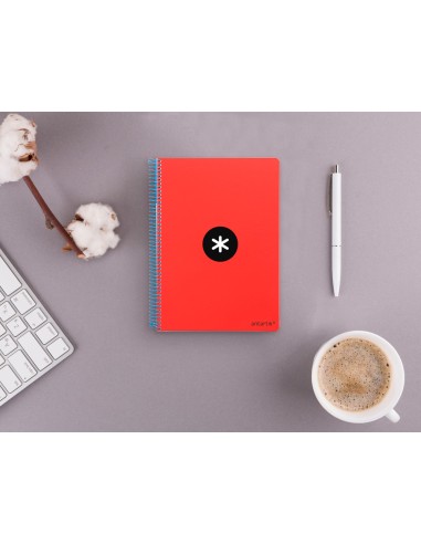 Cuaderno espiral liderpapel a5 antartik tapa dura 80h 100 gr cuadro 5mm con margen color rojo