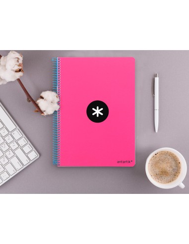 Cuaderno espiral liderpapel a4 micro antartik tapa dura 80h 100 gr cuadro 5mm sin bandas 4 taladros color rosa fluor