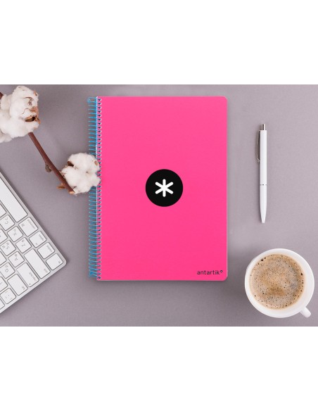 Cuaderno espiral liderpapel a4 micro antartik tapa dura 80h 100 gr cuadro 5mm sin bandas 4 taladros color rosa fluor