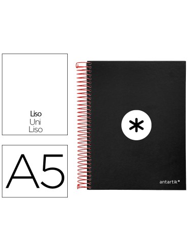 Cuaderno espiral a5 micro antartik tapa forrada 120h 90g liso con bandas 6 taladros color negro