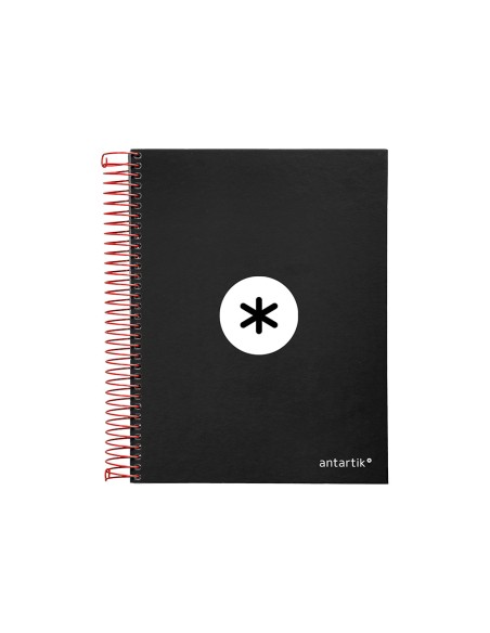 Cuaderno espiral a5 micro antartik tapa forrada 120h 90g liso con bandas 6 taladros color negro