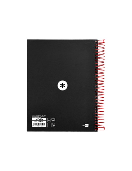 Cuaderno espiral a5 micro antartik tapa forrada 120h 90g liso con bandas 6 taladros color negro