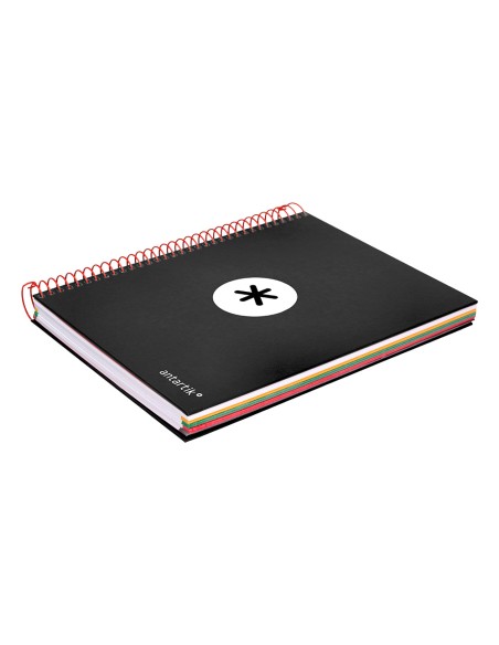 Cuaderno espiral a5 micro antartik tapa forrada 120h 90g liso con bandas 6 taladros color negro