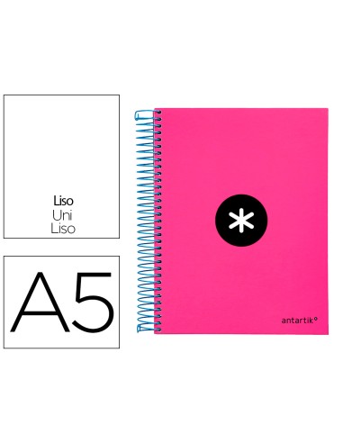Cuaderno espiral a5 micro antartik tapa forrada 120h 90 gr liso con bandas 6 taladros color rosa fluor