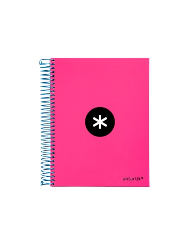 Cuaderno espiral a5 micro antartik tapa forrada 120h 90 gr liso con bandas 6 taladros color rosa fluor