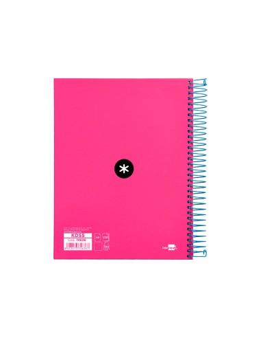 Cuaderno espiral a5 micro antartik tapa forrada 120h 90 gr liso con bandas 6 taladros color rosa fluor