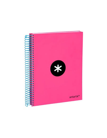 Cuaderno espiral a5 micro antartik tapa forrada 120h 90 gr liso con bandas 6 taladros color rosa fluor