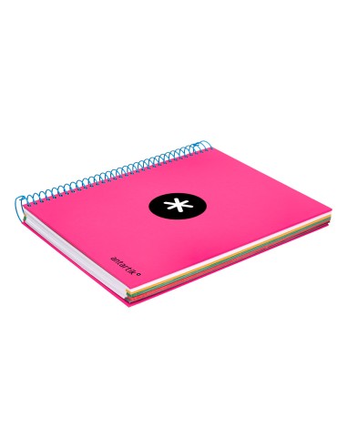 Cuaderno espiral a5 micro antartik tapa forrada 120h 90 gr liso con bandas 6 taladros color rosa fluor