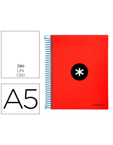 Cuaderno espiral a5 micro antartik tapa forrada 120h 90g liso con bandas 6 taladros color rojo