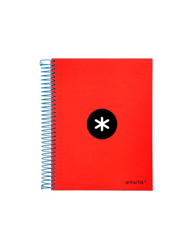 Cuaderno espiral a5 micro antartik tapa forrada 120h 90g liso con bandas 6 taladros color rojo