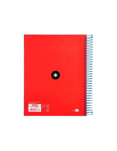 Cuaderno espiral a5 micro antartik tapa forrada 120h 90g liso con bandas 6 taladros color rojo