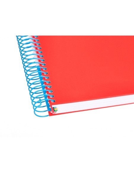 Cuaderno espiral a5 micro antartik tapa forrada 120h 90g liso con bandas 6 taladros color rojo