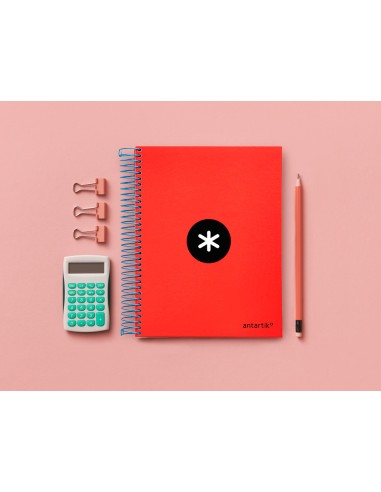 Cuaderno espiral a5 micro antartik tapa forrada 120h 90g liso con bandas 6 taladros color rojo