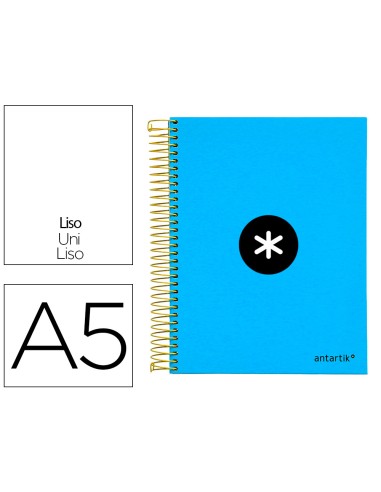 Cuaderno espiral a5 micro antartik tapa forrada 120h 90g liso con bandas 6 taladros color azul