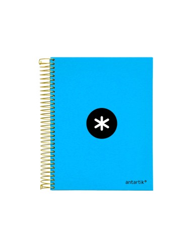 Cuaderno espiral a5 micro antartik tapa forrada 120h 90g liso con bandas 6 taladros color azul