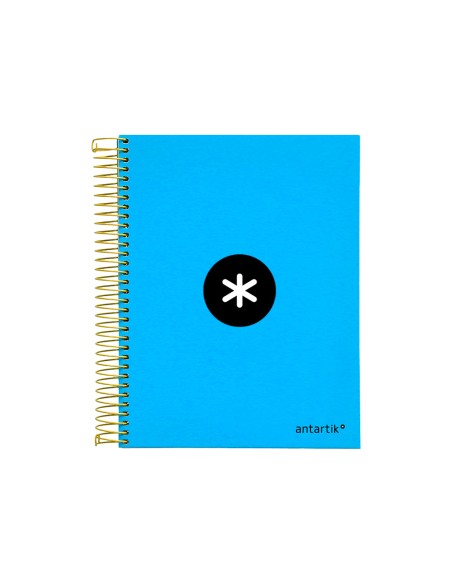 Cuaderno espiral a5 micro antartik tapa forrada 120h 90g liso con bandas 6 taladros color azul