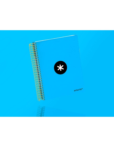 Cuaderno espiral a5 micro antartik tapa forrada 120h 90g liso con bandas 6 taladros color azul