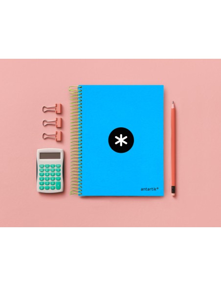 Cuaderno espiral a5 micro antartik tapa forrada 120h 90g liso con bandas 6 taladros color azul