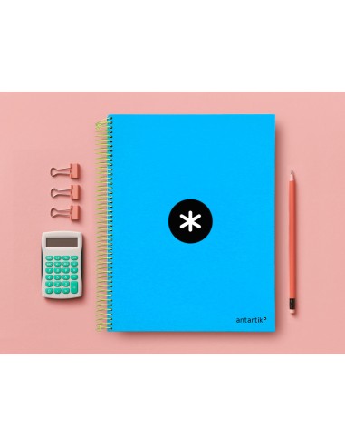 Cuaderno espiral a4 micro antartik tapa forrada 120h 100 gr liso con bandas 4 taladros color azul