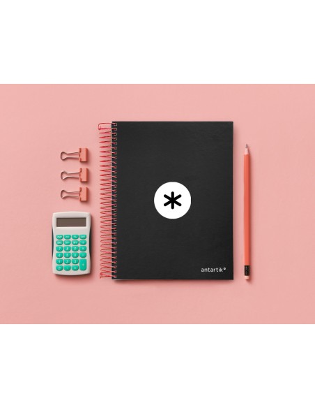 Cuaderno espiral a5 micro antartik tapa forrada120h 90 gr cuadro 5mm 5 bandas6 taladros color negro