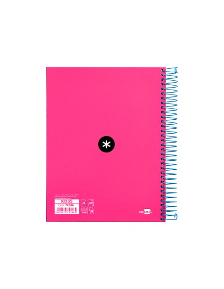 Cuaderno espiral a5 micro antartik tapa forrada120h 100 gr cuadro 5mm 5 bandas 6 taladros color rosa