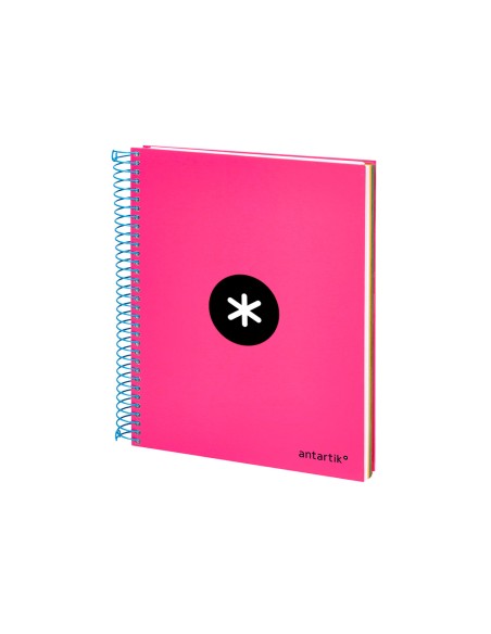 Cuaderno espiral a5 micro antartik tapa forrada120h 100 gr cuadro 5mm 5 bandas 6 taladros color rosa