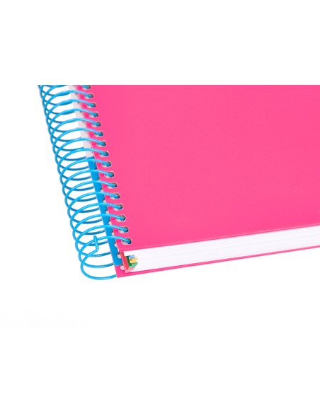 Cuaderno espiral a5 micro antartik tapa forrada120h 100 gr cuadro 5mm 5 bandas 6 taladros color rosa