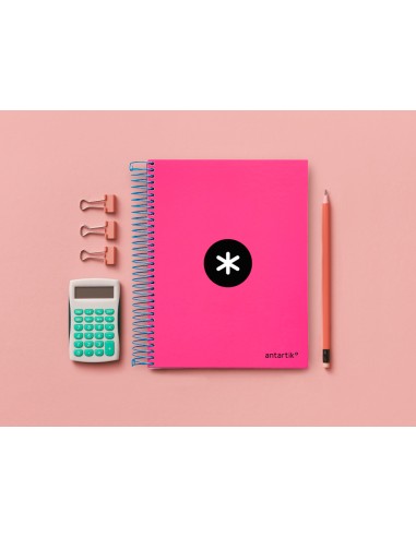 Cuaderno espiral a5 micro antartik tapa forrada120h 100 gr cuadro 5mm 5 bandas 6 taladros color rosa