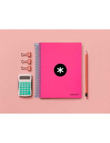Cuaderno espiral a5 micro antartik tapa forrada120h 100 gr cuadro 5mm 5 bandas 6 taladros color rosa