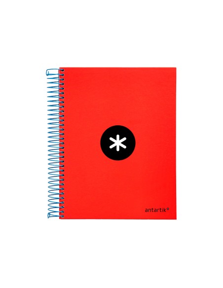 Cuaderno espiral a5 micro antartik tapa forrada120h 90 gr cuadro 5mm 5 bandas6 taladros color rojo
