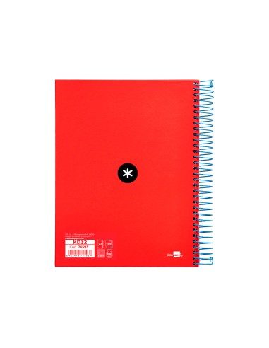 Cuaderno espiral a5 micro antartik tapa forrada120h 90 gr cuadro 5mm 5 bandas6 taladros color rojo