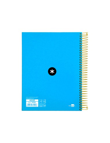 Cuaderno espiral a5 micro antartik tapa forrada120h 90 gr cuadro 5mm 5 bandas6 taladros color azul