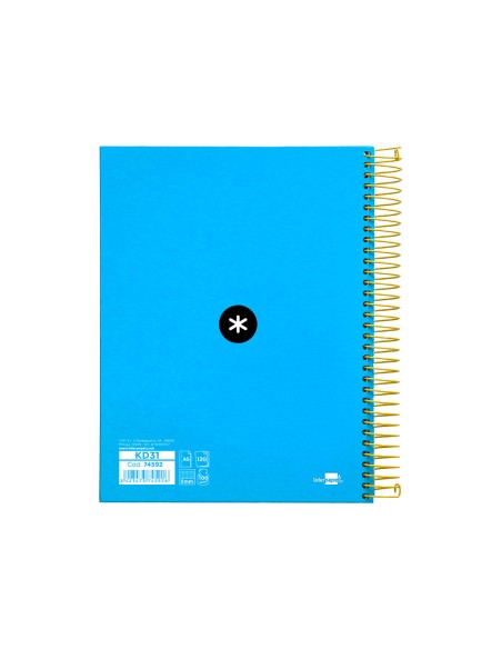 Cuaderno espiral a5 micro antartik tapa forrada120h 90 gr cuadro 5mm 5 bandas6 taladros color azul
