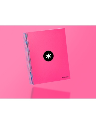 Cuaderno espiral a4 micro antartik tapa forrada120h 100 gr cuadro 5mm 5 bandas 4 taladros color rosa